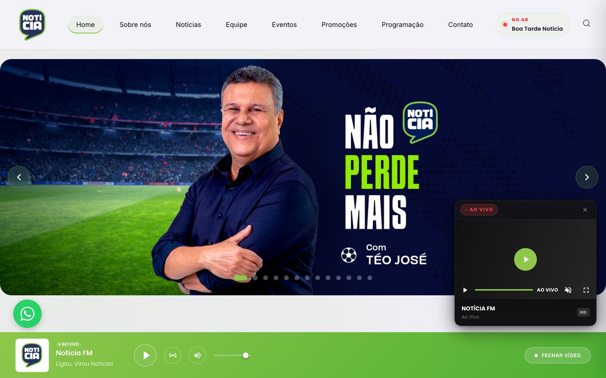 Home do site da Notícia FM, feito com a UHOST
