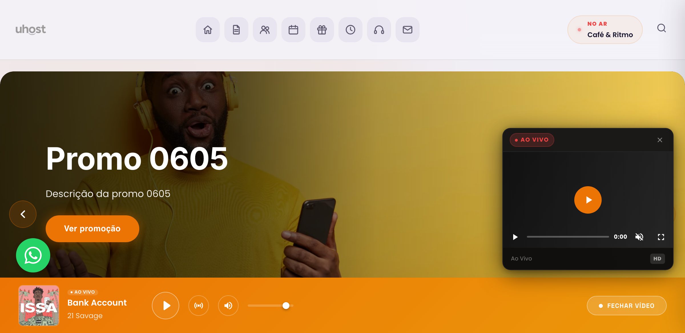 Tema Neon, demonstração do site de rádio