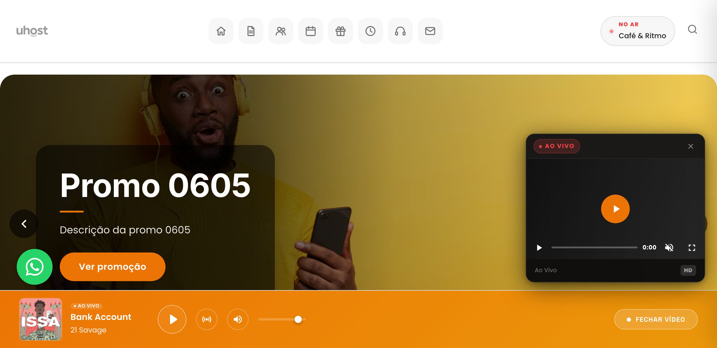 Tema Pulse, demonstração do site de rádio