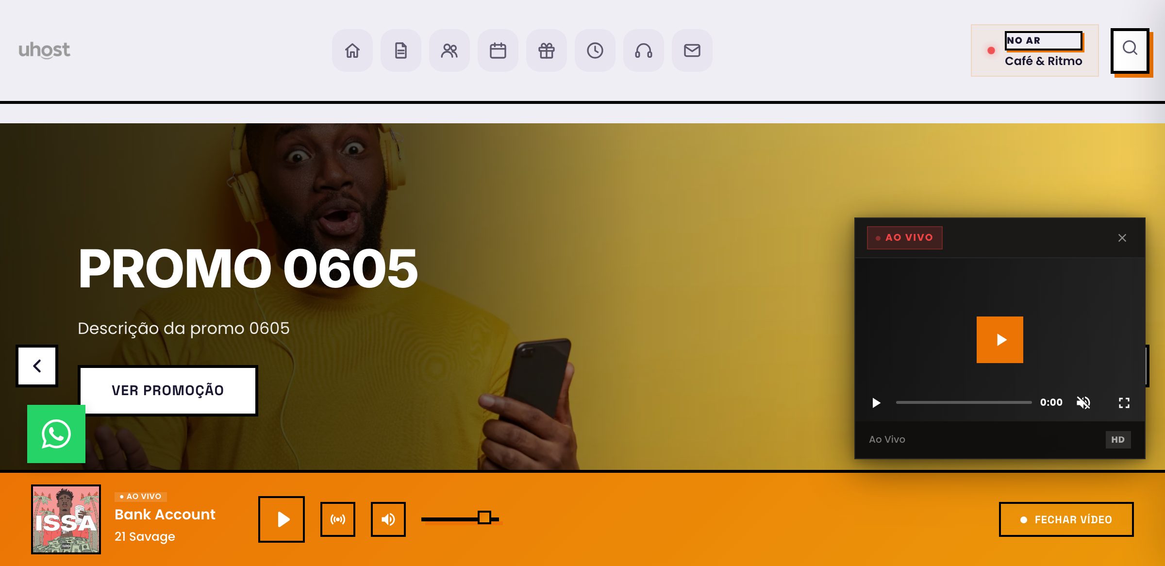 Tema Wave, demonstração do site de rádio